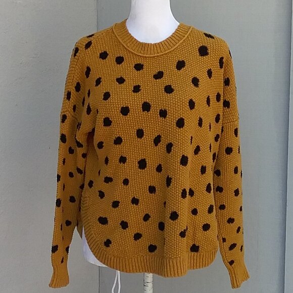 Madewell Women's Sweater Crewneck Old Gold and Black Polka Dots Size XXS - Picture 2 of 8